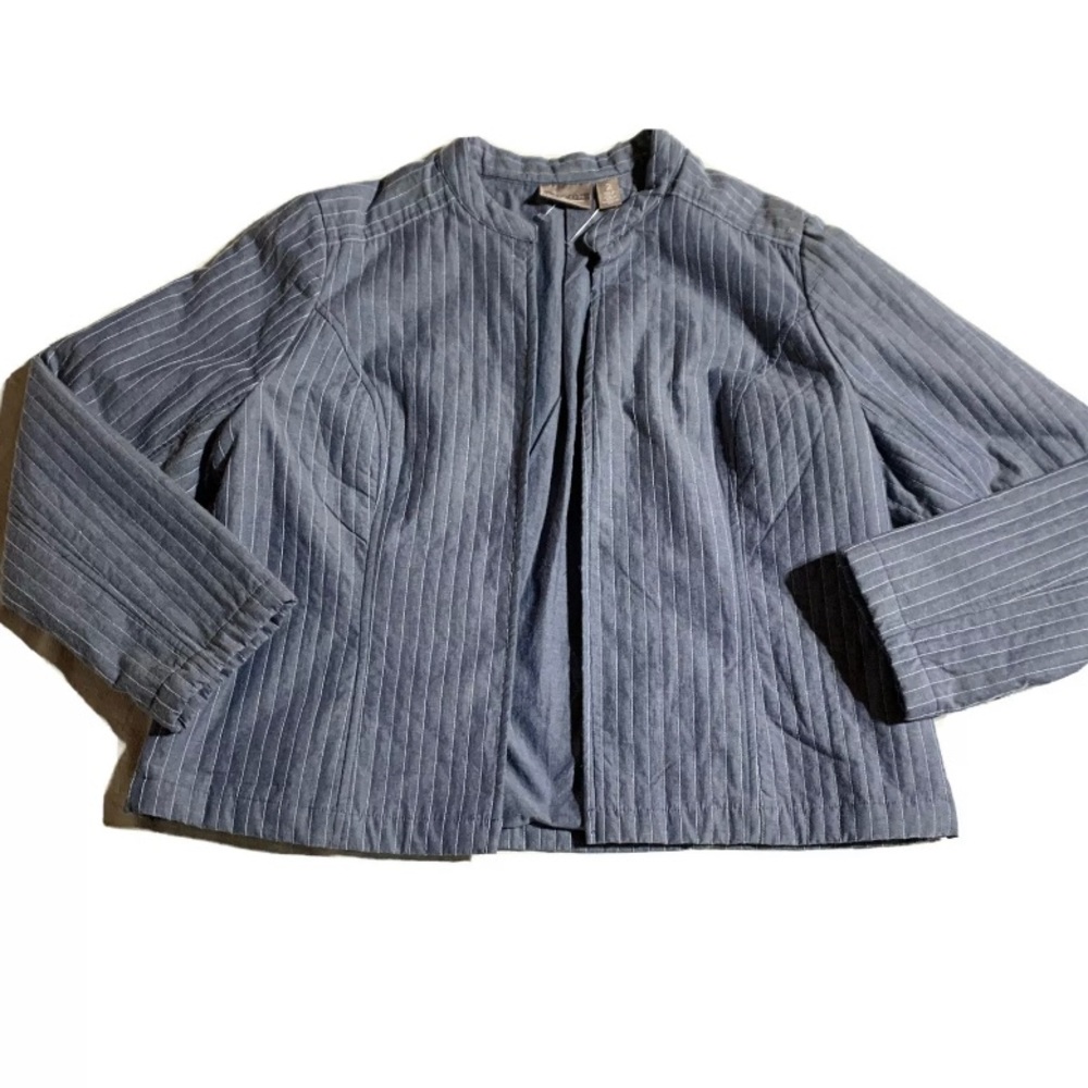 Chico’s Size 2 Women’s L Open Front Striped jacket Gray